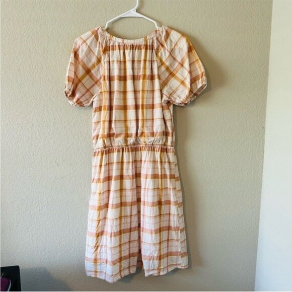 Ann Taylor Loft Pink Orange Plaid Puff Sleeve Shift Dress Size Small Regencycore - Picture 3 of 8